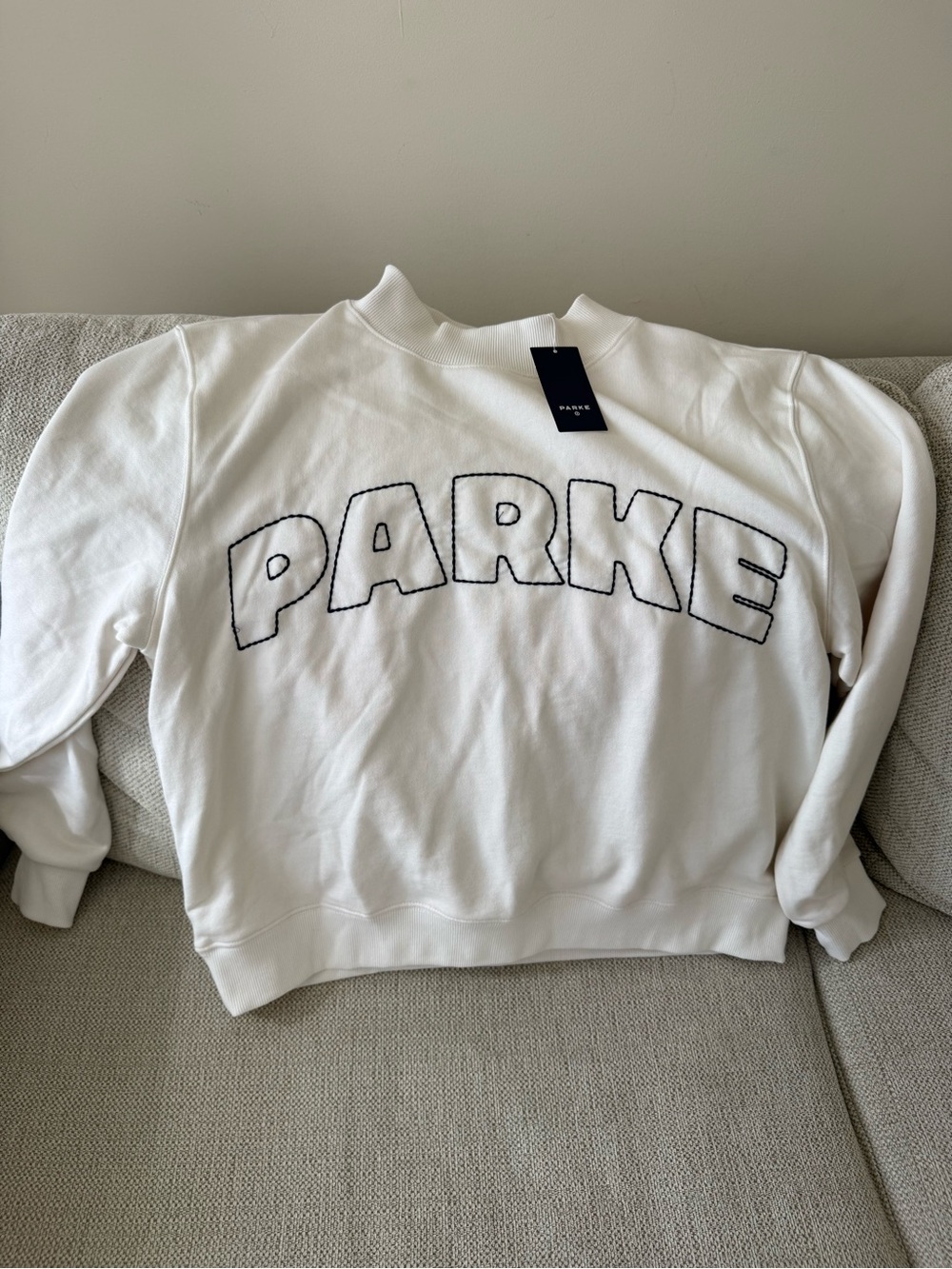 Parke White Crewneck Sweatshirt with Black Outline Logo